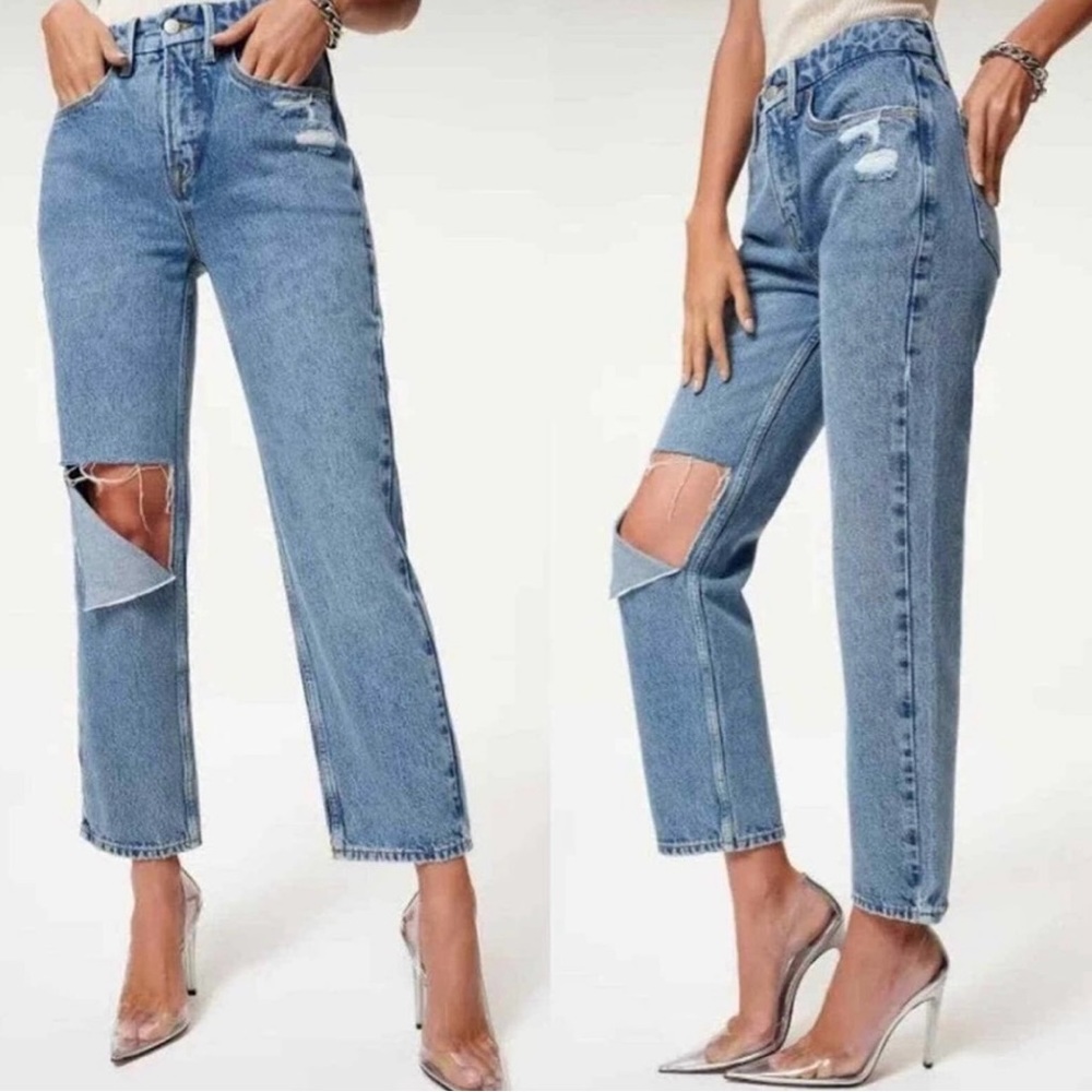 Good American Good 90s Duster Straight Leg Blue950 Jeans